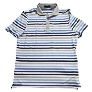 G/FORE Mens Stripe Polo Shirt Blue Grey White Golf G4MF23K001B XL
